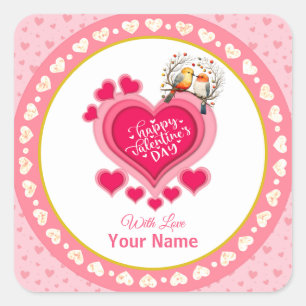 Sticker Carré Oiseaux romantiques sur une branche Saint-Valentin