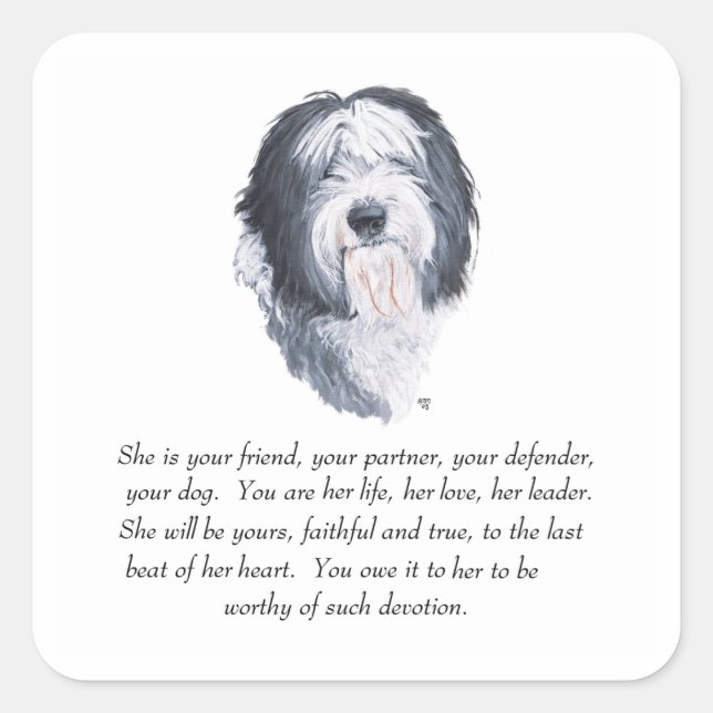 Sticker Carré Old English Sheepdog Keakes (Devant)