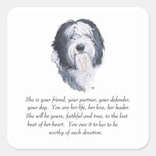 Sticker Carré Old English Sheepdog Keakes