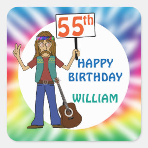 Sticker Carré Old Hippie Hippy Tie Dye 55e anniversaire