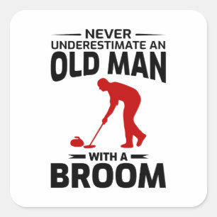 Sticker Carré Old Man Stone Curling hiver glace Sport Grand-père