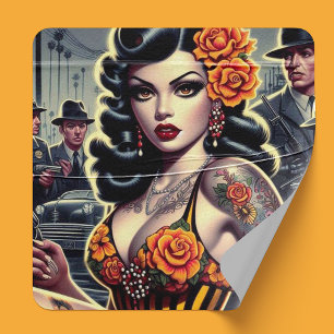 Sticker Carré Old School mignonne Goth Girl