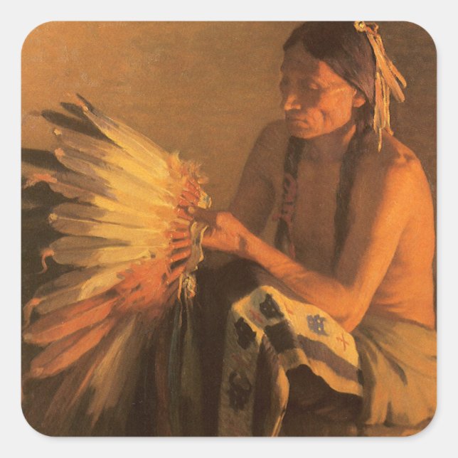 Sticker Carré Old War Bonnet par Joseph Henry Sharp (Devant)