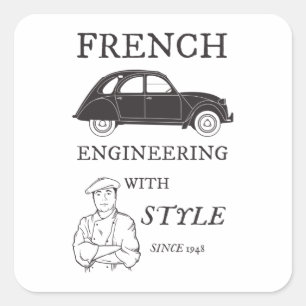 Sticker Carré Oldtimer 2cv French engineering