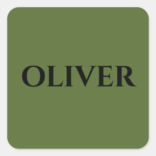 Sticker Carré Olive Green et minimaliste Nom noir