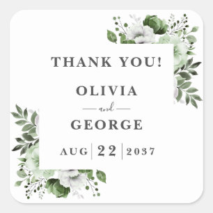 Sticker Carré Olive Green Pays Élégant Mariage Floral Favoriser
