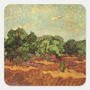 Sticker Carré Olive Grove, ciel bleu pâle par Vincent van Gogh