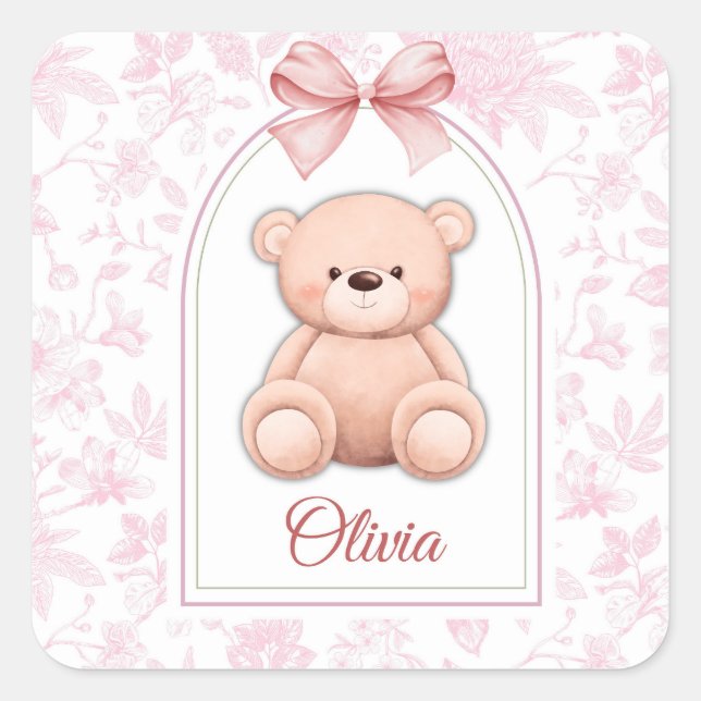 Sticker Carré Olivia | Conception personnalisée d'ours en peluch (Devant)