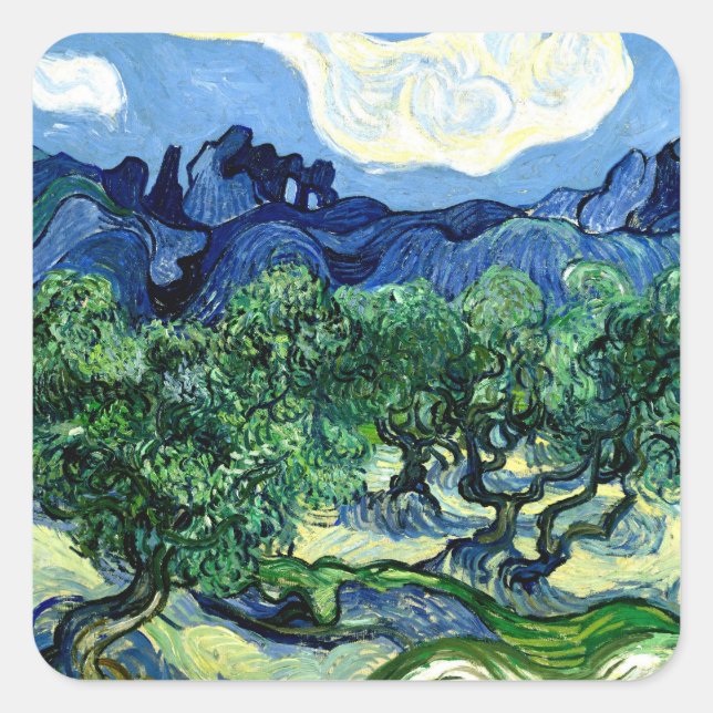Sticker Carré Oliviers aux Alpilles paysage art Van Gogh (Devant)