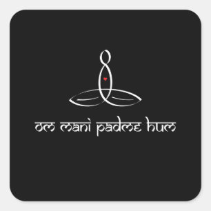 Sticker Carré Om Mani Padme Hum - Style sanskrit blanc