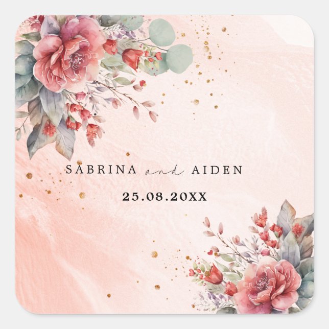 Sticker Carré Ombre rose Foncé Mariage bleu Duisy (Devant)