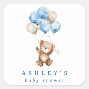 Sticker Carré On peut attendre Blue Boy Bear Baby shower