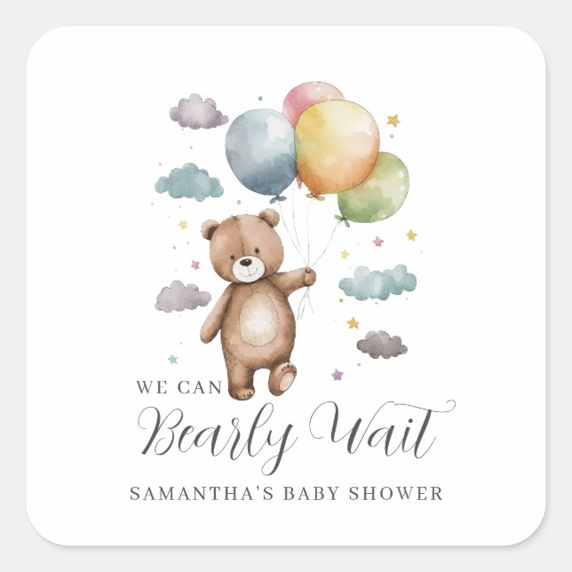 Sticker Carré On Peut Attendre Le Baby shower De Ballons Ours (Devant)