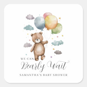 Sticker Carré On Peut Attendre Le Baby shower De Ballons Ours