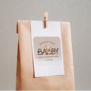 Sticker Carré On peut attendre le Merci de Baby shower
