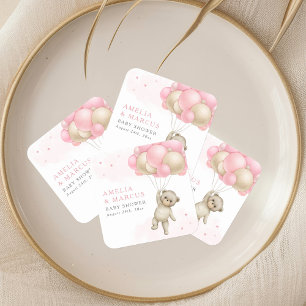 Sticker Carré On peut attendre Teddy Bear Baby shower fille