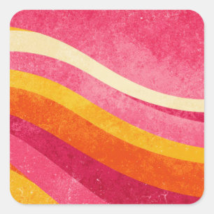 Sticker Carré Ondes Rétro Roses – Fond Ondulé Vintage