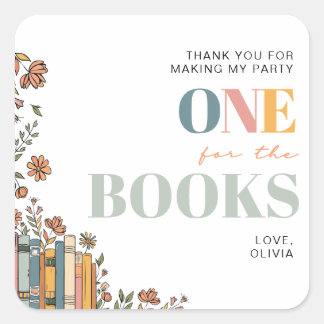 Sticker Carré One For The Books Birthday Thank You Favor Tag