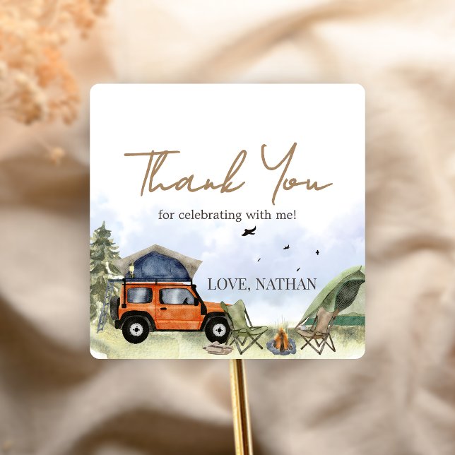 Sticker Carré One Happy Camper Camping Boy Birthday (One Happy Camper 1st Birthday Party Sticker)