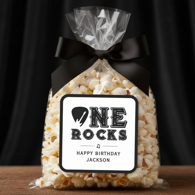 Sticker Carré One Rocks Guitar Pick 1st Birthday Party (Créateur téléchargé)