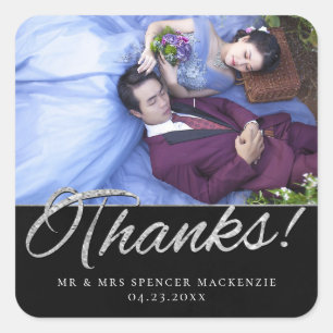 Sticker Carré Onyx Black Velvet   Grunge Silver Thanks Photo