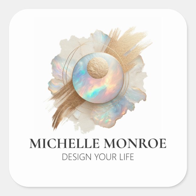 Sticker Carré Opale holographique Abstraite avec brosse d'or (Devant)