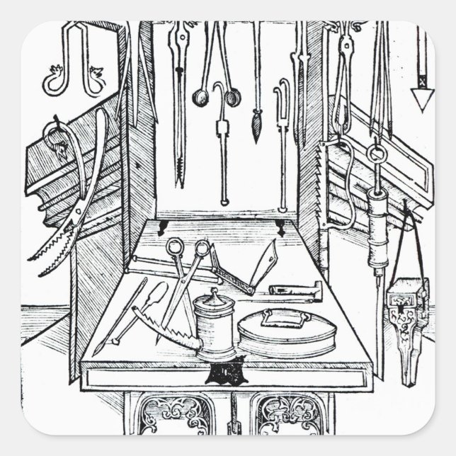 Sticker Carré Operating table and surgical instruments, from 'Da (Devant)
