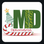 STICKER CARRÉ OPTOMÉTRIE MERRY CHRISTMAS EYE DOCTOR<br><div class="desc">OPTOMETRIE MERRY CHRISTMAS MD - MÉDECIN MÉDICALE - SUCRES DE CANNE ET ARBRE DE NOËL - OPTOMÉTRISTE - MÉDECIN DE L'OEIL</div>