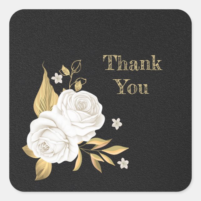 Sticker Carré or de fleur blanche feuilles noir (Devant)