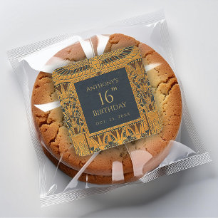 Sticker Carré Or élégant vintage thème Égypte bleu pour annivers