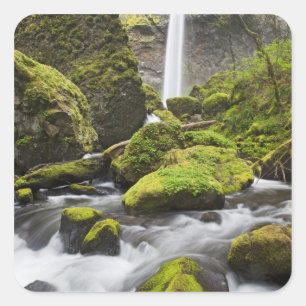 Sticker Carré OR, Gorge du fleuve Columbia, Elowah Falls et