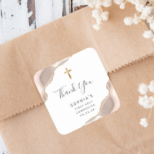 Sticker Carré Or ivoire Agate Première Sainte Communion Merci