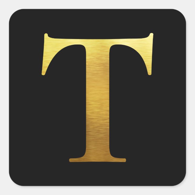 Sticker Carré Or Monogrammé T Noir Métal Brossé Or (Devant)