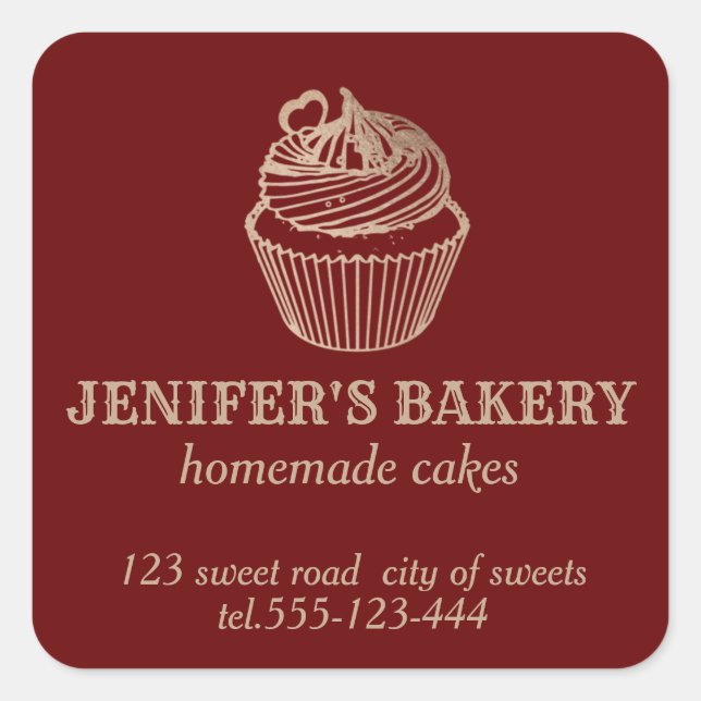 Sticker Carré Or rose cupcakes et sucreries maison (Devant)