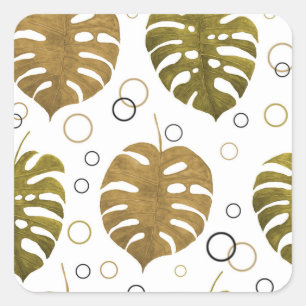 Sticker Carré Or tropical : aquarelle de feuille de monstère
