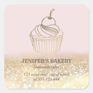 Sticker Carré Or vintage cupcakes et sucreries maison