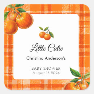 Sticker Carré Orange 3D Citrus Plaid Baby shower dessiné