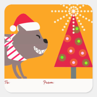 Sticker Carré Orange Bandana Chien & Arbre de Noël