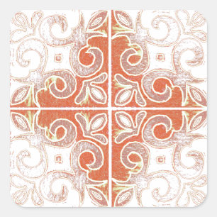 Sticker Carré Orange blanche spirale inspirée par Azulejos portu
