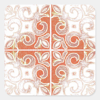 Sticker Carré Orange blanche spirale inspirée par Azulejos portu
