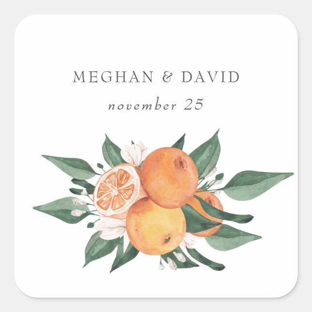 Sticker Carré Orange Blossoms Citrus Botanical Wedding  (Devant)