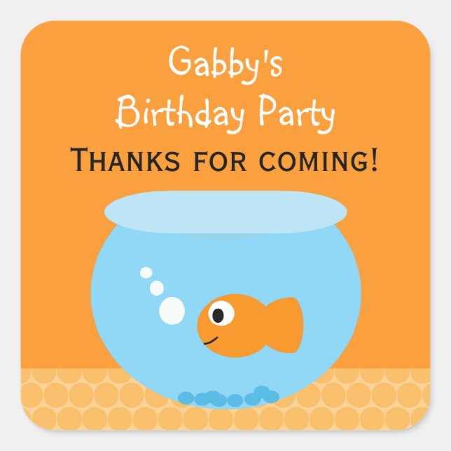 Sticker Carré Orange Blue Goldfish Anniversaire Fête Favoriser S (Devant)