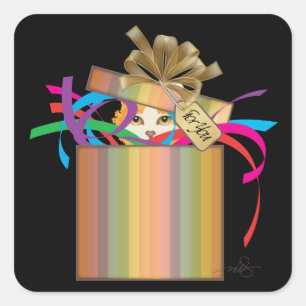 Sticker Carré Orange Cat Peek-a-Boo