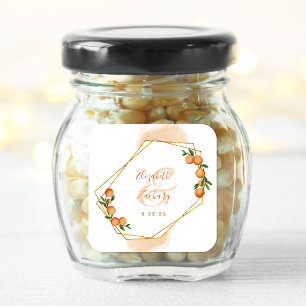 Sticker Carré Orange Citrus Aquarelle or Mariage géométrique