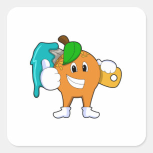 Sticker Carré Orange comme Peintre avec pinceau