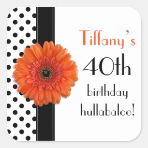 Sticker Carré Orange Daisy Black White Polka Dot 40e anniversair
