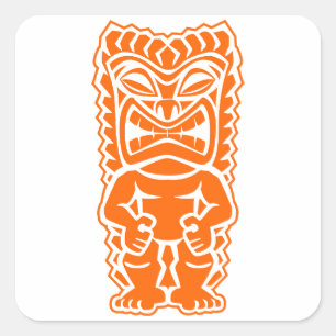 Sticker Carré orange de guerrier de totem de tiki