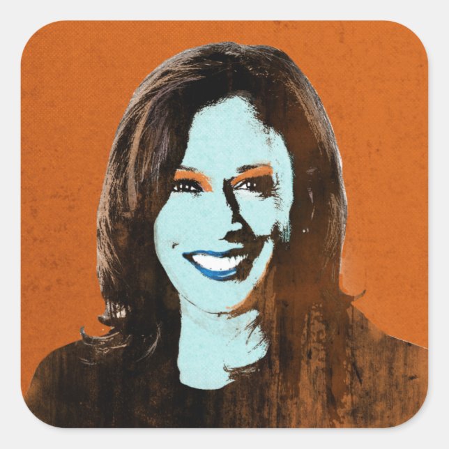 Sticker Carré Orange et bleu Kamala Harris Pop Art (Devant)