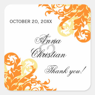 Sticker Carré Orange et Jaune Floraison Automne Mariage Faveur