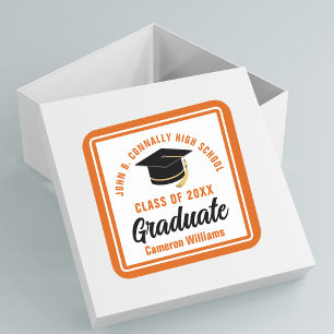 Sticker Carré Orange Graduate Personnalisée Graduate Party